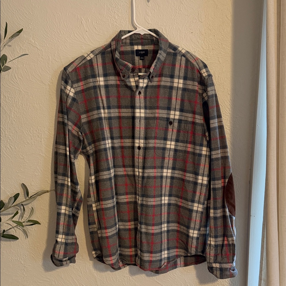 J. Crew Gray and Red Plaid Button-Down Shirt